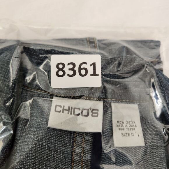 Jean Jacket Women's 0 Blue Denim Distressed Pockets Retro Boho Hippie Chico's - Picture 13 of 13